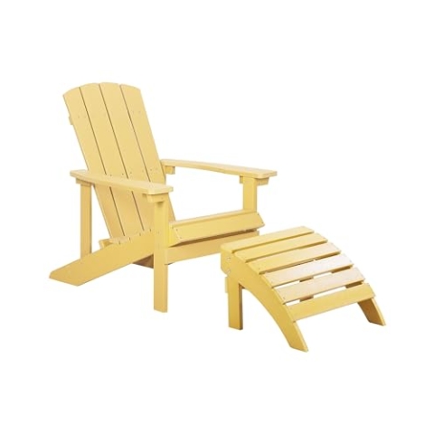 Moderner Muskoka Gartenstuhl Kunstholz Gelb mit Hocker Armlehnen Adirondack