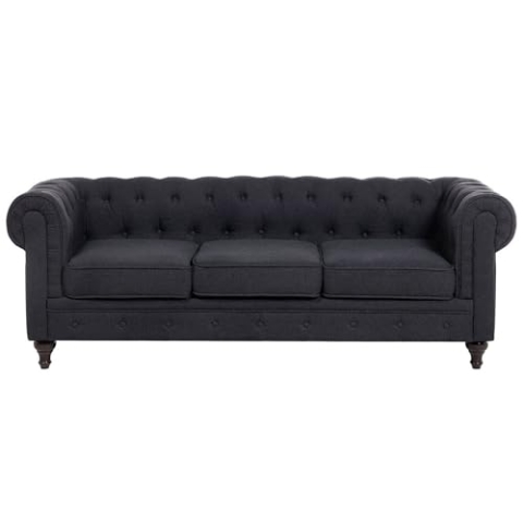 Beliani Glamouröses Polstersofa mit Armlehnen Knopfsteppung 3er-Sitzer Grau Chesterfield