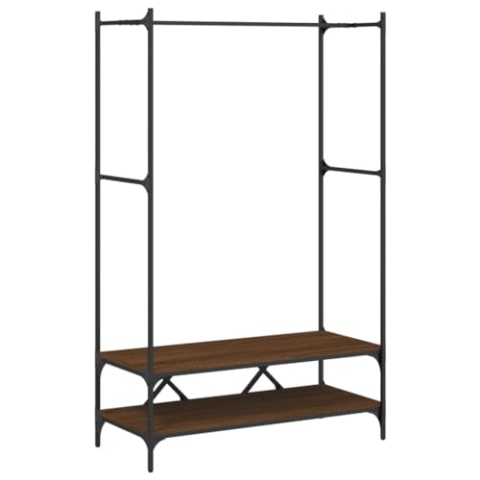 vidaXL Kleiderständer, Garderobe mit Ablagen, Freistehend Garderobenständer Kleiderstange, Standgarderobe Kleideraufbewahrung, Braun Eichen-Optik Holzwerkstoff