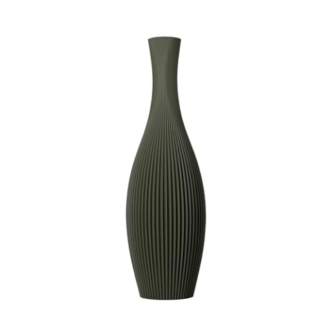 SLIMPRINT Bodenvase Stella Olivgrün, 18,8 x 60 cm, Hohe Dekovase für Pampasgras mit Modern Streifendesign, Recycelter Biokunststoff