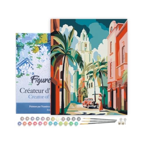 Figured'Art Malen Nach Zahlen Erwachsene Mit Rahmen Kuba Art Deco - Paint by Numbers Basteln DIY Bastelset 40x50cm - Leinwand gespannt auf Holzrahmen