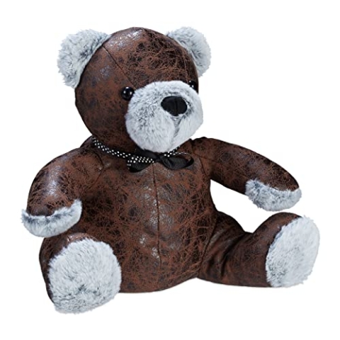 Relaxdays 10 x Türstopper Bär, dekorativer Türpuffer, Boden, stehend, gefüllt, innen, Deko, Kunstleder Türhalter, braun/grau
