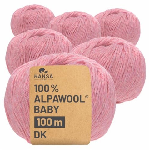 HANSA-FARM | 100% Baby Alpakawolle in 50+ Farben (kratzfrei) - 300g Set (6 x 50g) - weiche Alpaka Wolle zum Stricken & Häkeln in 6 Garnstärken by Hansa-Farm - Perlrosa Heather (Rosa)