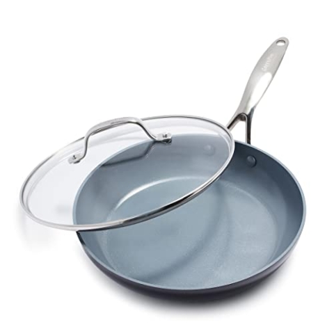 GreenPan Valencia Pro Harteloxierte Gesunde Keramik Antihaft 26 cm Bratpfanne mit Deckel, PFAS-frei, Edelstahl-Griff, Induktion, Spülmaschinenfest, Backofenfest, Grau, Muttertagsgeschenke für mama