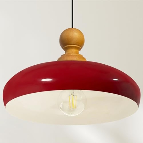 bamyum Androa Hängelampe Esstisch Rot Weiß Metall Ø40cm 1 flamming, Deckenlampe Rot, Pendelleuchte Esstisch Holz Vintage, Deckenleuchte Küchenlampe Hängend Vintage Lampenschirm Hängelampe Wohnzimmer