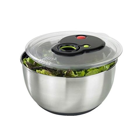 Emsa 513441 Edelstahl Salatschleuder, Turboknopf, Turboline, edelstahl/schwarz, 4,5 Liter