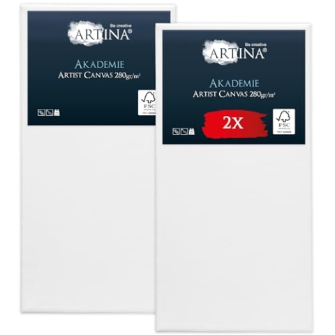 Keilrahmen Leinwand zum Bemalen 60x120 cm – Artina FSC® 2er Set bespannte Keilrahmen Leinwände für Acrylfarben Canvas 100% Baumwolle Keilrahmen Acryl