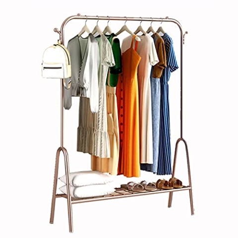HXZJUIKL Garderobenständer Kleiderständer Mit Regalen Kleiderständer Kleiderstangen Aus Metall Bodenstehender Wäscheständer Garderobenständer Für Wohnzimmer Schlafzimmer,Roségold-120X33X147Cm