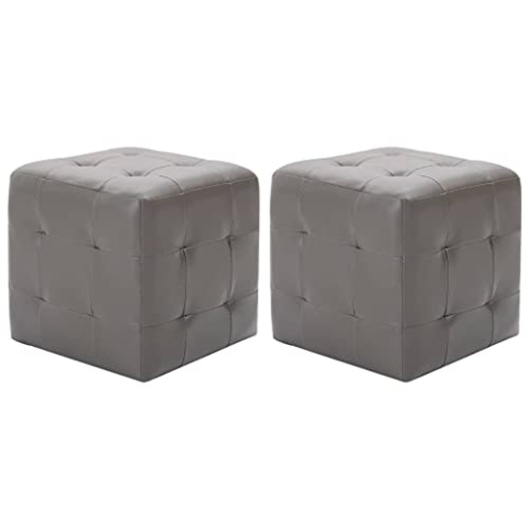 vidaXL 2X Pouf Sitzhocker Fußhocker Sitzpouf Puff Sitzpuff Fußbank Hocker Sitzwürfel Fußschemel Ottomane Polsterhocker Grau 30x30x30cm Kunstleder