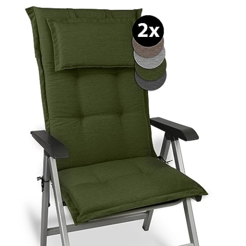 Beautissu 2er Set Premium Gartenstuhlauflage Hochlehner 120x50x7cm Dicke Polster Gartenstuhlauflage Hochlehner Auflagen Made in EU - Robuster Stoff & UV-Lichtechtheit HighLux HL Sitzkissen Dunkelgrün
