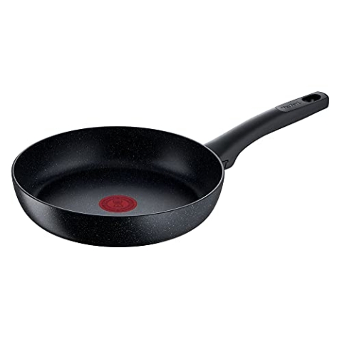 Tefal G28104 Black Stone Bratpfanne 24 cm | Mineralia+ Antihaftversiegelung | sicher | Thermo-Signal | induktionsgeeignet | gesund Kochen | Stone-Effekt | Schwarz