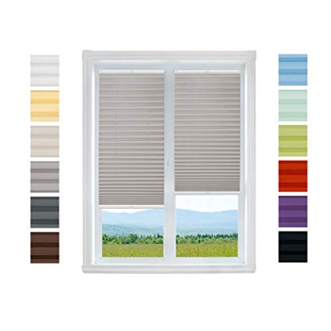 Plissee Rollo NACH MAß zum Anschrauben | TOP QUALITÄT Pearl Stoffkollektion | Halterungen zum Schrauben | Faltrollo Jalousie, Sichtschutz, Sonnenschutz Fenster (Grau, B: 91-100 cm, H: 191-210cm)
