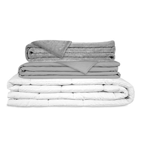 Gravity TherapieDecke Gewichtsdecke - Set GRAU Inkl. 2 Bezüge - kuscheligen Standard- und kühlendem Sommerbezug für Erwachsene/Jugendliche Für besseren Schlaf, Größe: 135x200 cm, 8 kg