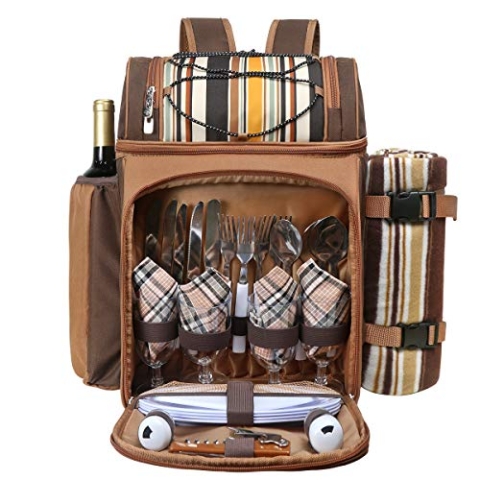 Hap Tim Picknickrucksack 4 Personen Picknickset mit isolierter auslaufsicherer Kühlertasche, Weinhalter, Fleece-Decke, Besteckset,Camping, Familien- und Liebhaber Geschenke (EU-36079)