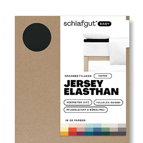 Schlafgut Easy Jersey Elasthan Topper Spannbettlaken 140x200 bis 160x220 Off-Black, Spannbetttuch aus superweicher Baumwolle mit Elasthan