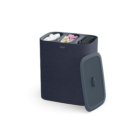 Joseph Joseph Tota - Trio 90-Liter-Wäschesortierkorb mit Deckel, 3 herausnehmbare Wäschesäcke mit Griffen, Schwarz