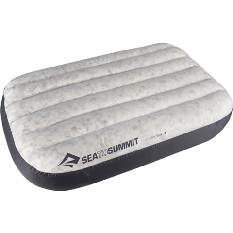 Sea to Summit - Aeros Daunen Reisekissen XL - Ultraleicht & zum Aufblasen - 10D Material - Kissen aus Premium-Daunen - rutschfest - Für Wanderungen und Camping - 59 x 38 x 12cm - Grey - 190g
