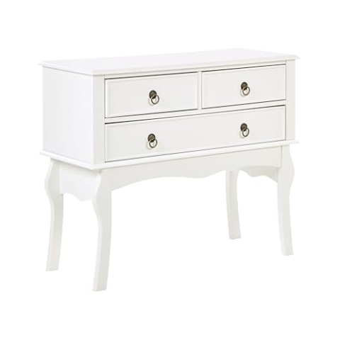 Beliani Konsolentisch weiß 91x75x35 cm mit 3 Schubladen edel rustikal Landhausstil Lamar