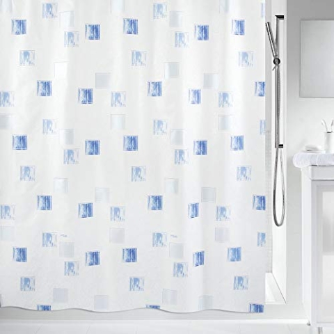 Spirella 1 Schimmel Duschvorhang-Anti-Bakteriell, waschbar, wasserdicht, Polyester, „Milano“ 180x200cm Blau, 180 x 200 cm