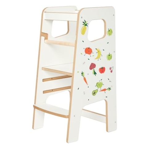 Garronda Lernturm ab 1 Jahr Tritthocker Kinder Kinderhocker Learning Tower Sicherer Montessori Spielzeug ab 1 Jahr Kinder Weiß GD-0056