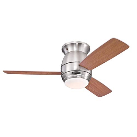 Westinghouse Lighting Deckenventilator Halley, 122 x 122 x 350 cm, Ausführung in Gebürstetem Nickel mit Wendeflügeln in Verwittertertem Ahorn/Dunkle Kirsche