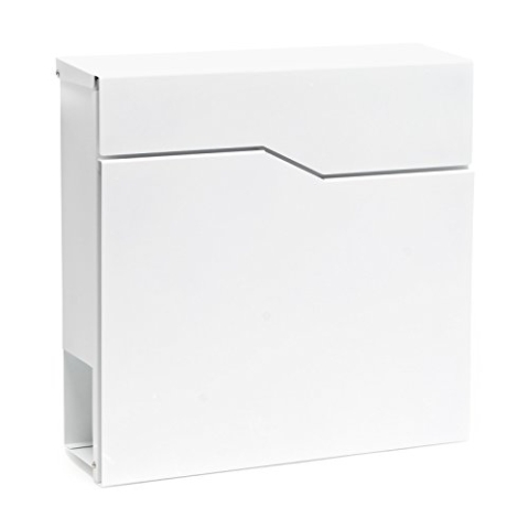 Wiltec Designer Briefkasten V19 weiß 370 x 105 x 370 mm, Wandbriefkasten mit Schloss und Zeitungsrolle, Postkasten aus pulverbeschichtetem Stahl
