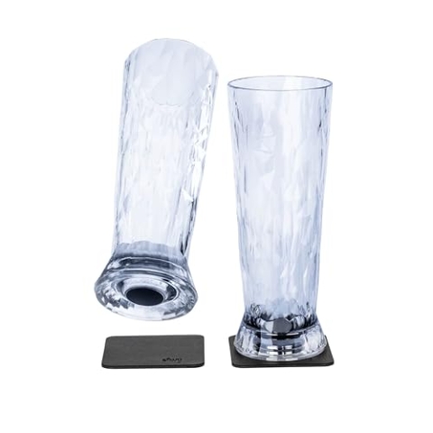 silwy® HIGH-TECH-Kunststoff-Magnet-Gläser inkl. Metall-Nano-Gel-Pads – rutschfeste Campinggläser, Boot- und Yachtzubehör (Bier // 0,5 l // 2er Set)