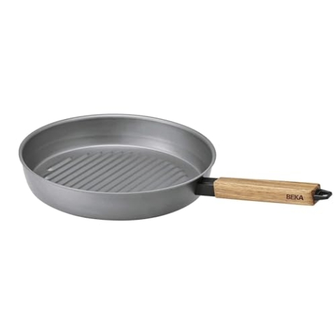 Beka Carbonstahl Grillpfanne Induktion und Barbecue, Eisenpfanne 28cm, mit hitzeabweisedendem Griff aus Holz, ohne Deckel, rund, natürlich beschichtet, Nomad Kollektion