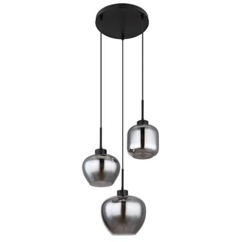 GLOBO Pendellampe Esstischleuchte Rauchglas Wohnzimmerlampe Hängelampe 3 flammig, Metall schwarz, 3x E27, DxH 38x120 cm