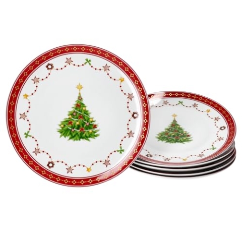 MamboCat Weihnachtstraum 6er Set Kuchenteller I kleine Porzellan-Frühstücksteller für 6 Personen mit Weihnachtsdekor I Service für Salat, Dessert &Co I Geschirr für Weihnachten, Advent & Nikolaus