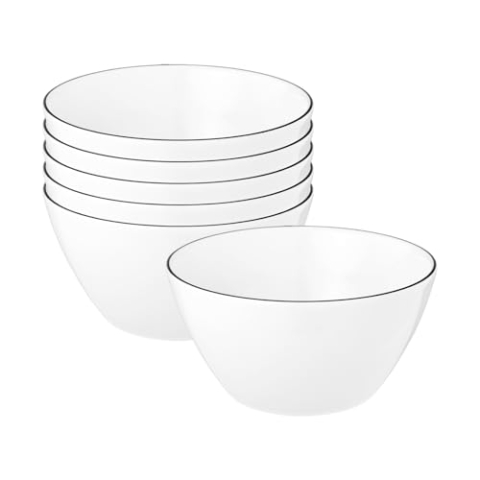 Seltmann Weiden Lido Black Line Müslischalen 6er Set, 15 cm, Dessertschalen mit schwarzem Rand, Porzellan, Weiß