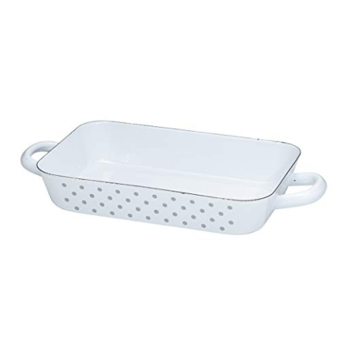 Riess, 0049-066, Bratpfanne 26/17cm, Country - PÜNKTCHEN GRAU, emaillierter Stahl, Weiss mit grauen Pünktchen, 0,675kg, 34 x 17,2 x 5cm, Induktion