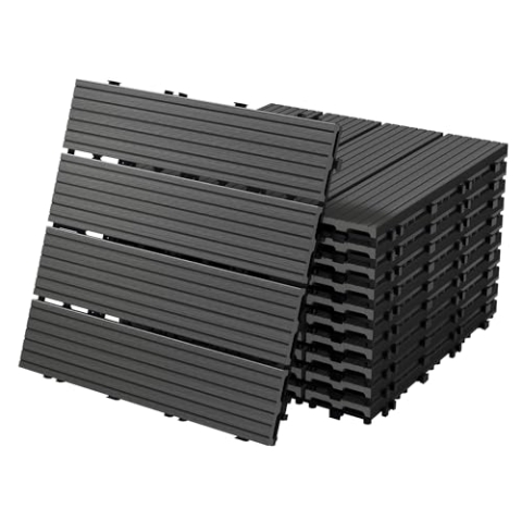 ECD Germany WPC Terrassenfliesen 30x30 cm/44 Stück=4m², Anthrazit, geriffelt, Holzoptik, Bodenbelag mit Klicksystem und Drainage, Terrassendielen Balkonfliesen, Klickfliesen für Terrasse Garten Balkon