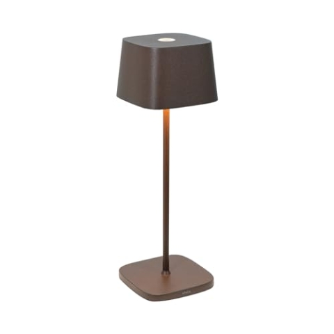 Zafferano, Ofelia Lampe, Kabellose, Wiederaufladbare Tischlampe mit Touch Control, Auch für den Außenbereich Geeignet, Dimmer, 2200-3000 K, Höhe 29 cm, Farbe Corten
