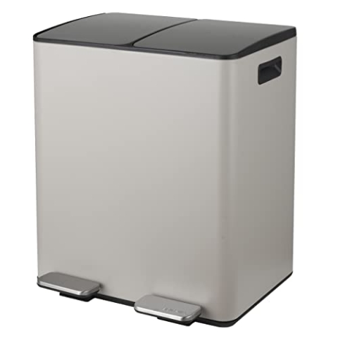 Spirella Mülleimer Mülltrennsystem 40 L (2x20 Liter) mit Inneneimer große Abfallbehälter Abfalleimer Treteimer Edelstahl Absenkautomatik - Taupe