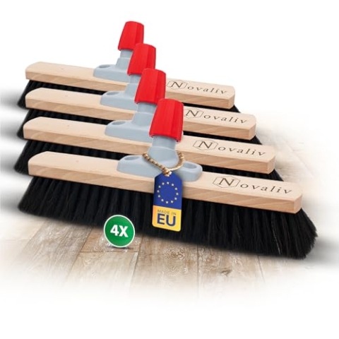 Novaliv 4X Besen Naturhaar 40 cm Besenkopf I ohne Stiel I Rosshaar schwarz I Besen für drinnen I Schneebesen Allzweckbesen Hausbesen Innenbereich