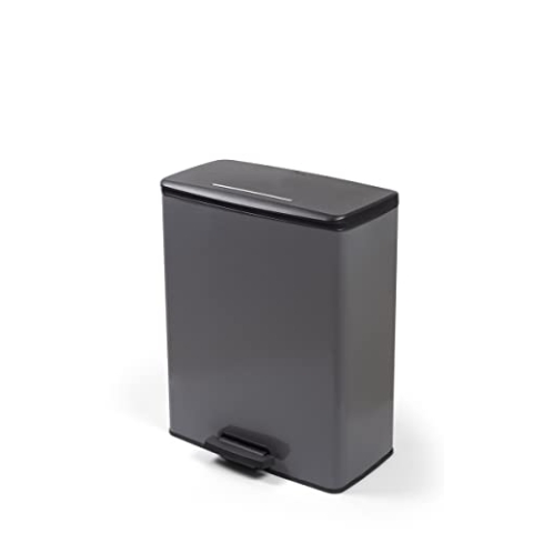 Curver Déco-Abfalleimer Rectangular Duo, 26 + 26 l, Anthrazit, 48,6 x 28,4 x 61,5 cm, 100% recyceltes Material