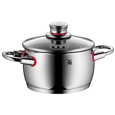 WMF Quality One Kochtopf klein 16cm, kleiner Topf mit Glasdeckel mit Dampföffnung, Nudeltopf, Fleischtopf Induktion 2l, Cromargan Edelstahl poliert, unbeschichtet