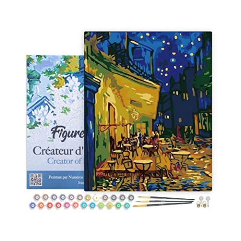 Figured'Art Malen Nach Zahlen Erwachsene Mit Rahmen Van Gogh - Café - Paint by Numbers Basteln DIY Bastelset 40x50cm - Leinwand gespannt auf Holzrahmen