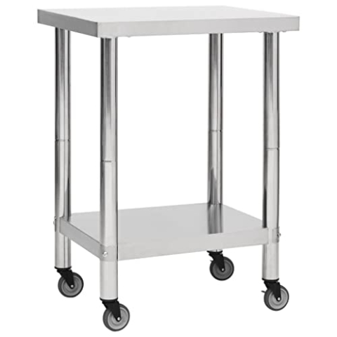 vidaXL Küche Arbeitstisch mit Rollen Küchentisch Edelstahltisch Gastronomie Gastro Tisch Zubereitungstisch 60x45x85cm Edelstahl Silbern
