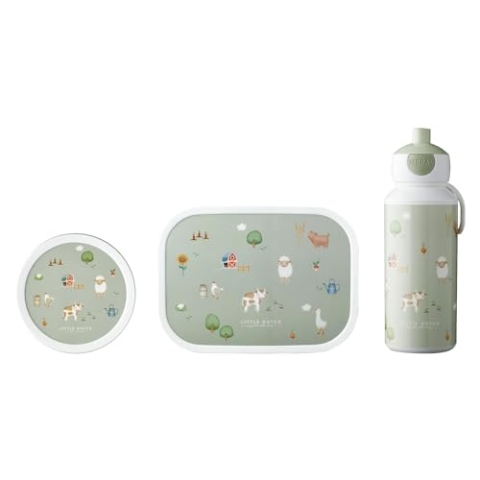 Mepal - Lunch-Set Campus Little Dutch - Lunchset für Kinder mit Pop-Up Trinkflasche, Lunch Box & Fruchtbox - Pausen-Set für die Schule oder Unterwegs - Spülmaschinenfest & BPA-frei - Little Farm