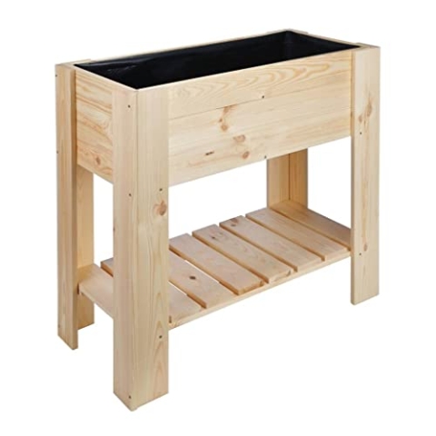 Haushalt International Hochbeet Pflanzkasten Kräuterbeet aus unbehandeltem Holz mit Ablage 62905