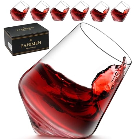 FAHIMEH Rum GläSer, Rotating Whisky Cognac Whiskey GläSer Ohne Stiel Wackelgläser Tasting Weinglas Kristall Tumbler Likörgläser Gin Glas, Personalisiert Männer Geschenke 6er set, 300ml