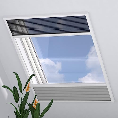 Radeco® Dachfenster Fliegengitter Plissee Kombi grau 80 x 120 cm (BxH), Insektenschutz und Sonnenschutz, Selbst kürzbar, fliegengitter dachfenster, fliegengitter schrägfenster, plissee dachfenster