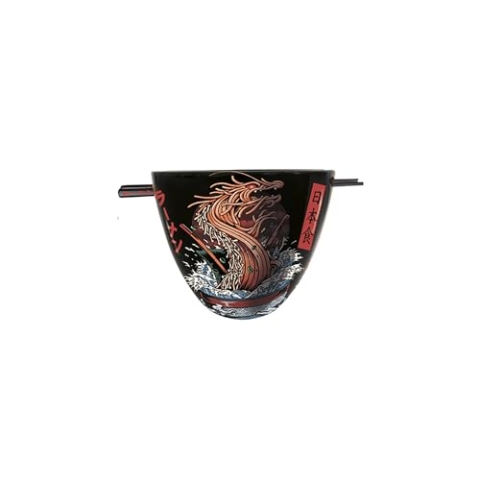 Ilustrata Ramen-Schüssel-Set mit Essstäbchen (Drachen-Design) in Geschenkbox – Offizielles Merchandise-Produkt, Rot