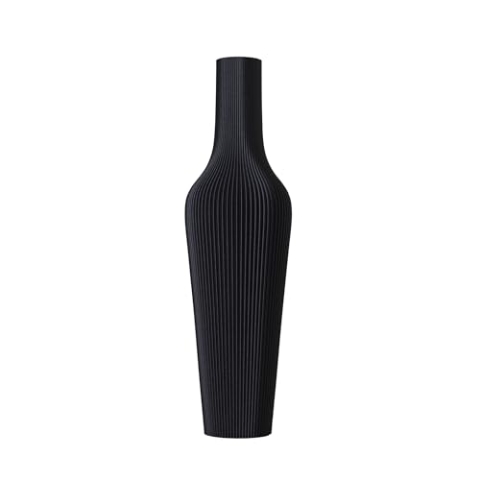 SLIMPRINT Vase Groove, Matt Schwarz, 17,3 x 60 cm, Schmale Vase mit Streifenmotiv für Trockenblumen und Pampas Grass, Recycelter Biokunststoff