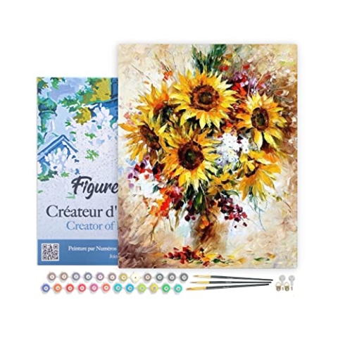 Figured'Art Malen Nach Zahlen Erwachsene Mit Rahmen Schöne Sonnenblumen - Paint by Numbers Basteln DIY Bastelset 40x50cm - Leinwand gespannt auf Holzrahmen