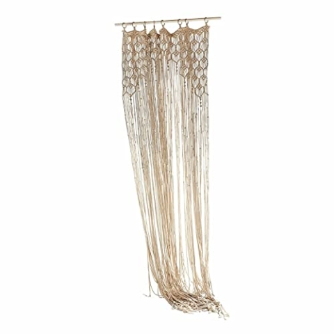 Loberon Gardine Manville, handgeknüpft, Makramee-Look, Boho-Stil, Wohn-Accessoire, schmuckvoller Wandbehang, Outdoor Vorhang, Baumwolle, Edelstahl, beige