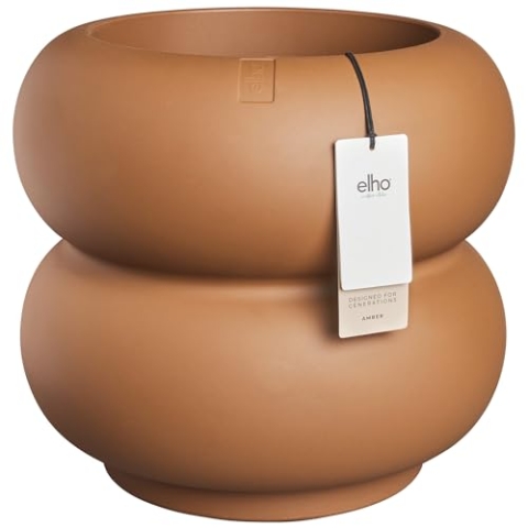 elho Amber Roll Low 43 - Blumentopf für Innen und Außen - 100% Recyceltem Plastik - Ø 43 x H 40 cm - Braun/Karamell