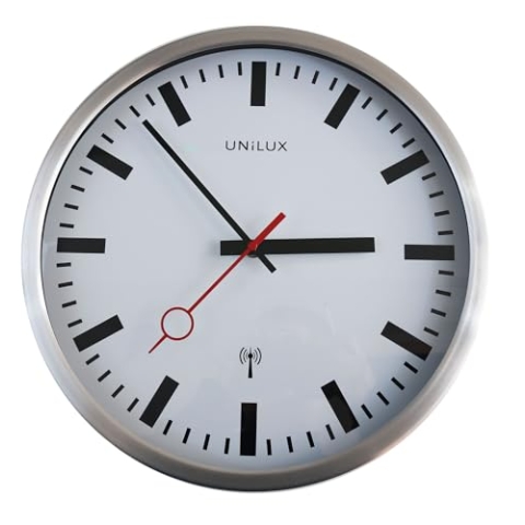 Unilux Wanduhr Station Bahnhofsuhr mit Funksteuerung und leisem Uhrwerk